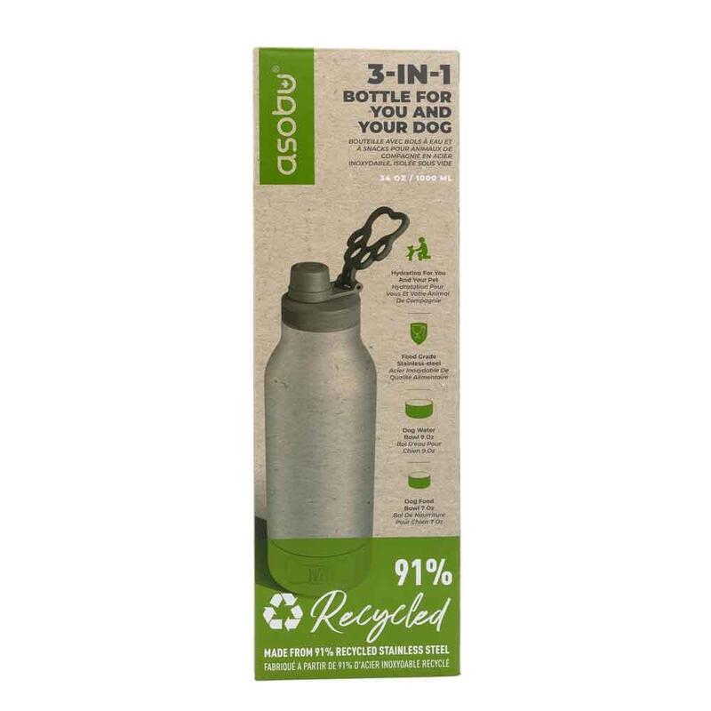 Asobu - Dog Bowl Buddy - Recycelte Edelstahlflasche Con 2 Näpfen Plata