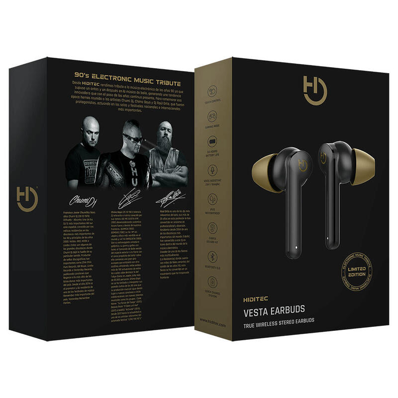 Auriculares Bluetooth Hiditec Vesta 90'S Limited Edition Con Estuche De Carga Autonomía 8h Negros