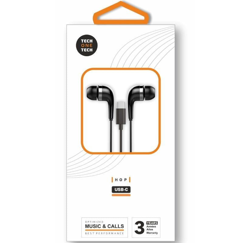 Auriculares Intrauditivos Tech One Tech Eartech Tec1305 Con Micrófono Usb Tipo-C Negros