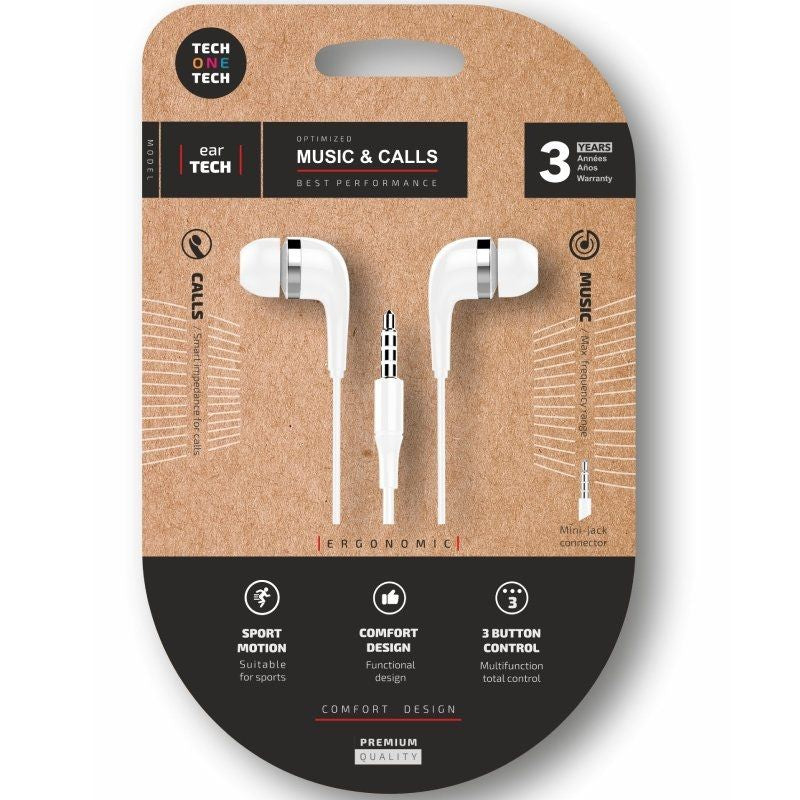 Auriculares Intrauditivos Tech One Tech Soft Eartech Tec1004 Con Micrófono Jack 3.5 Blancos