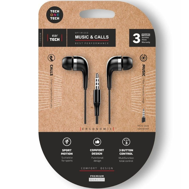 Auriculares Intrauditivos Tech One Tech Soft Eartech Tec1005 Con Micrófono Jack 3.5 Negros