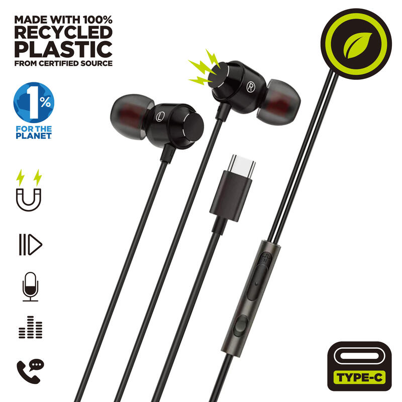 Auriculares Muvit For Charge Estéreo M32 Tipo C Magnéticos Negros