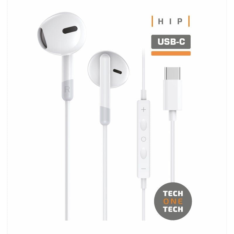 Auriculares Tech One Tech Eartech Tec1301 Con Micrófono Usb Tipo-C Blancos