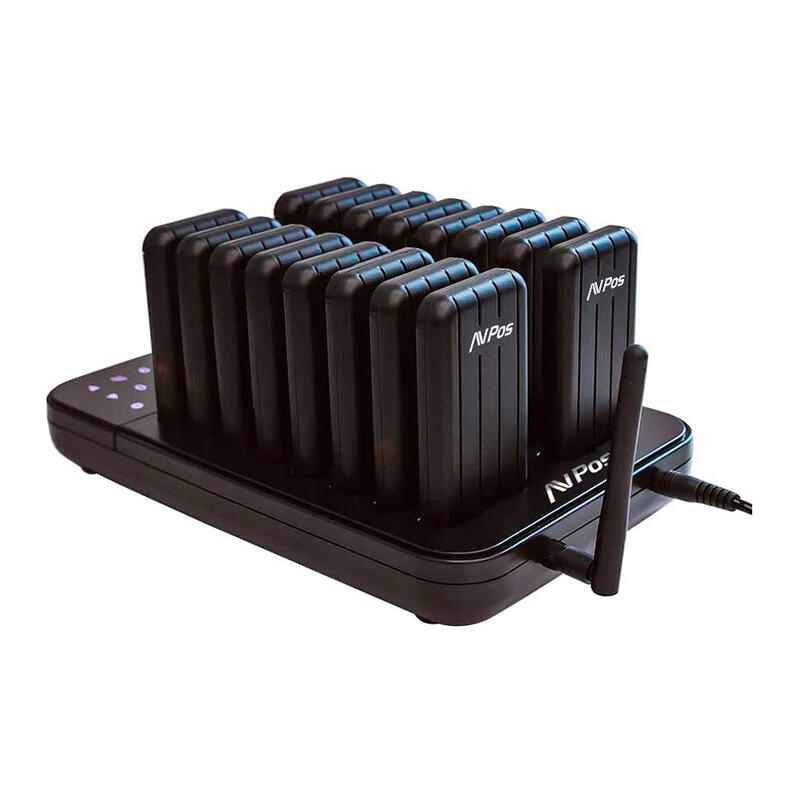 Avpos Avp-Ac-T16 Avisador De Clientes - Base De Carga - 16 Unidades - 350/500m Alcance - 200 Mah - Negro