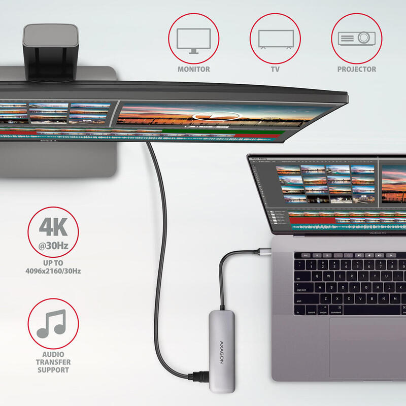 Axagon Hmc-Hcr3a 3x Usb-A+ Hdmi+ Sd/Microsd Usb-C 3.2 Gen 1 Hub 20cm Alámbrico Usb 3.2 Gen 1 (3.1 Gen 1) Type-C Gris