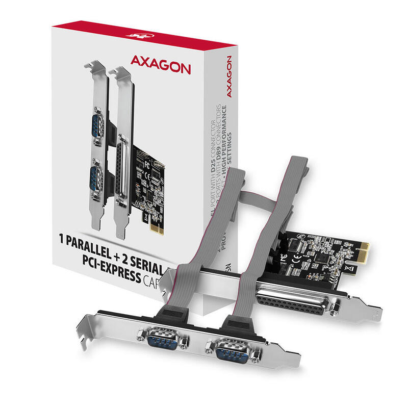 Axagon Pcea-Psn Pcie-Adapter Mit 1x Parallel-+ 2x Seriell-Ports - Asix Ax99100 Tarjeta Y Adaptador De Interfaz Interno Paralelo, Rs-232