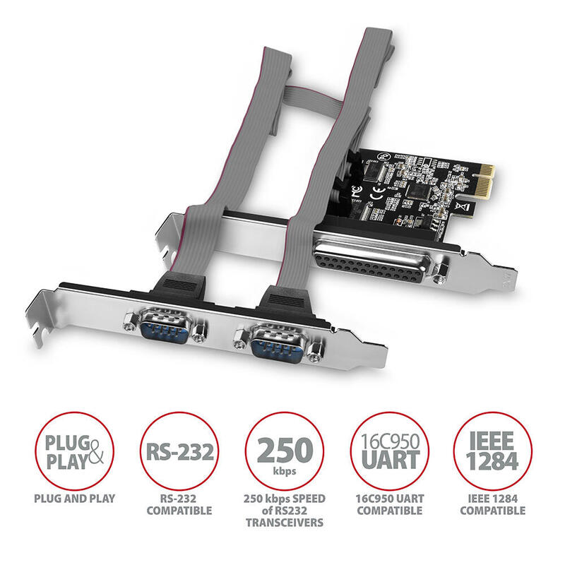 Axagon Pcea-Psn Pcie-Adapter Mit 1x Parallel-+ 2x Seriell-Ports - Asix Ax99100 Tarjeta Y Adaptador De Interfaz Interno Paralelo, Rs-232