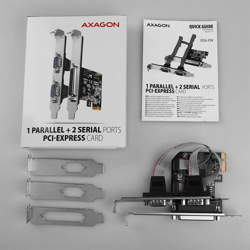 Axagon Pcea-Psn Pcie-Adapter Mit 1x Parallel-+ 2x Seriell-Ports - Asix Ax99100 Tarjeta Y Adaptador De Interfaz Interno Paralelo, Rs-232