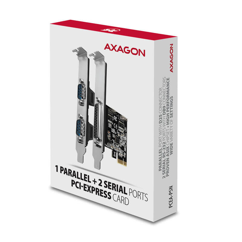 Axagon Pcea-Psn Pcie-Adapter Mit 1x Parallel-+ 2x Seriell-Ports - Asix Ax99100 Tarjeta Y Adaptador De Interfaz Interno Paralelo, Rs-232