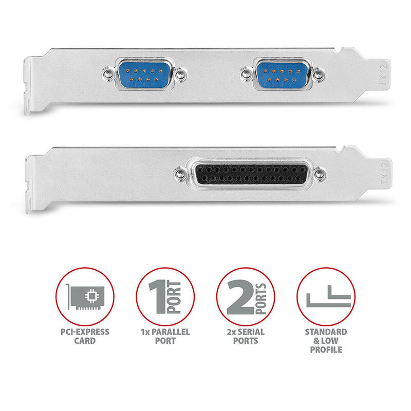 Axagon Pcea-Psn Pcie-Adapter Mit 1x Parallel-+ 2x Seriell-Ports - Asix Ax99100 Tarjeta Y Adaptador De Interfaz Interno Paralelo, Rs-232