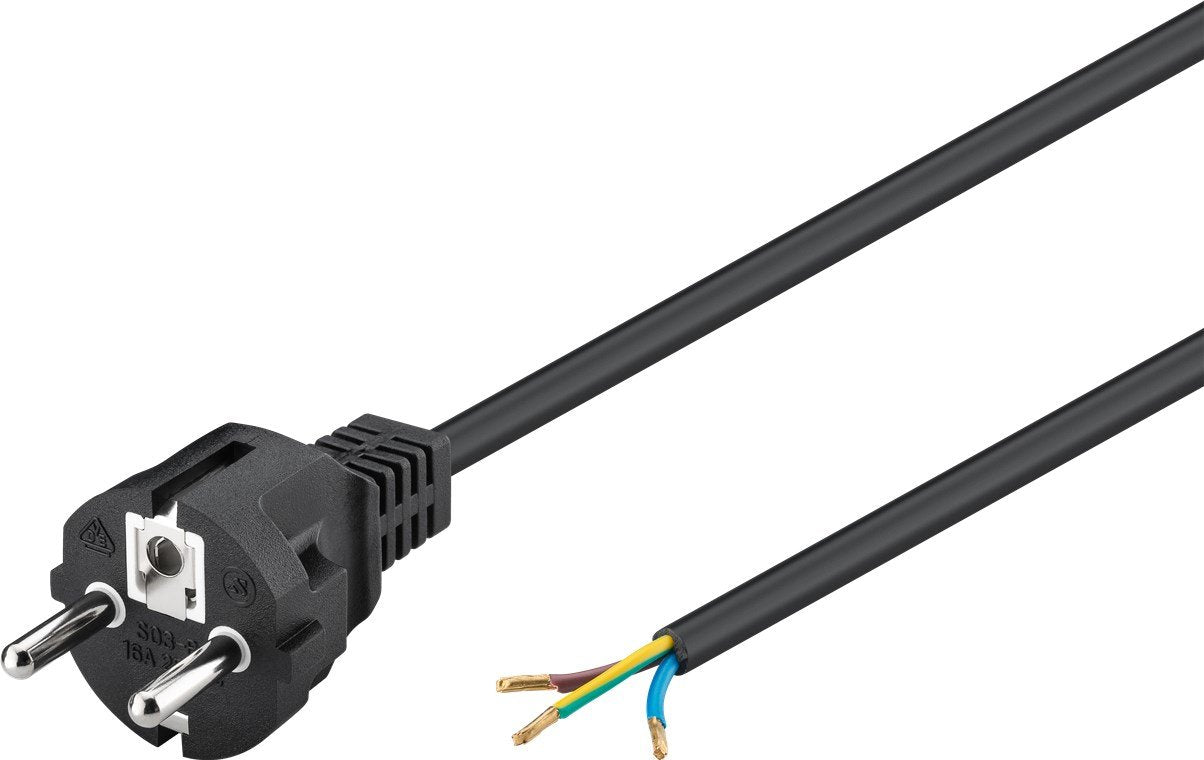 Cable Alimentacion Cee-7/7 90º Schuko A Ext. Pelado 2,00m Negro 16a H05-Vv-F3g 3 X 1.5 Mm²