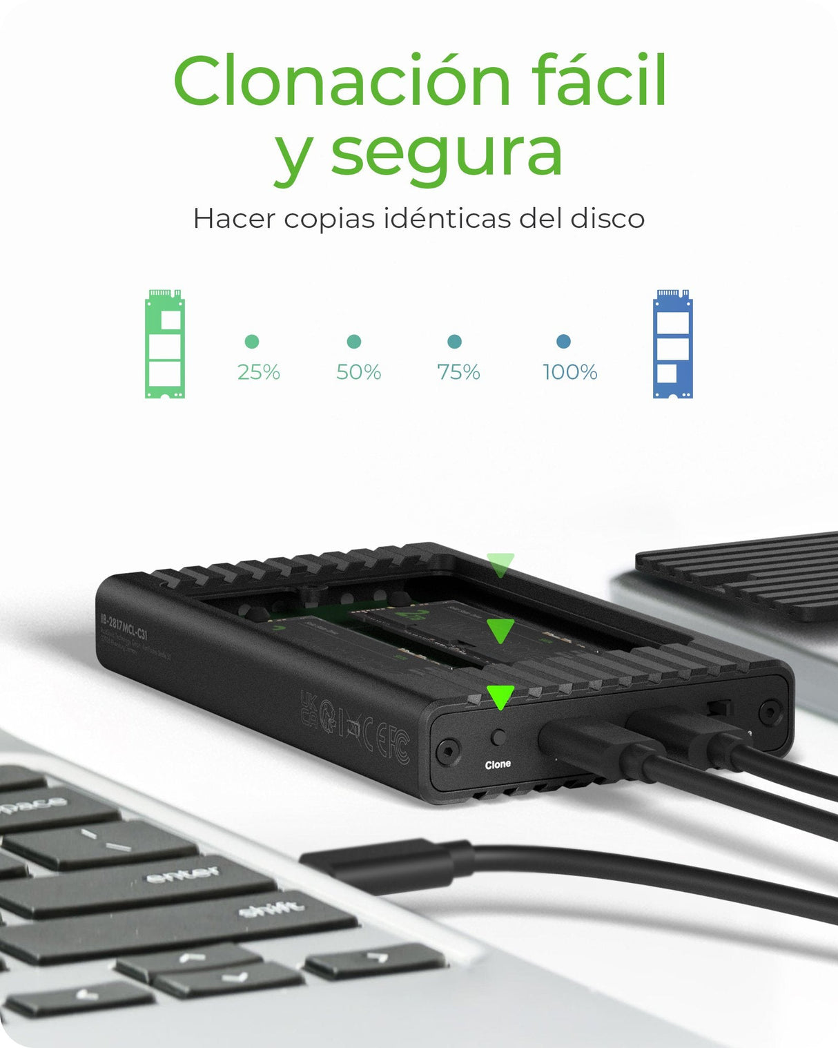 Icybox Caja Externa Con Función De Clonación Para Ssd M.2 Nvme Usb3.2 Gen2
