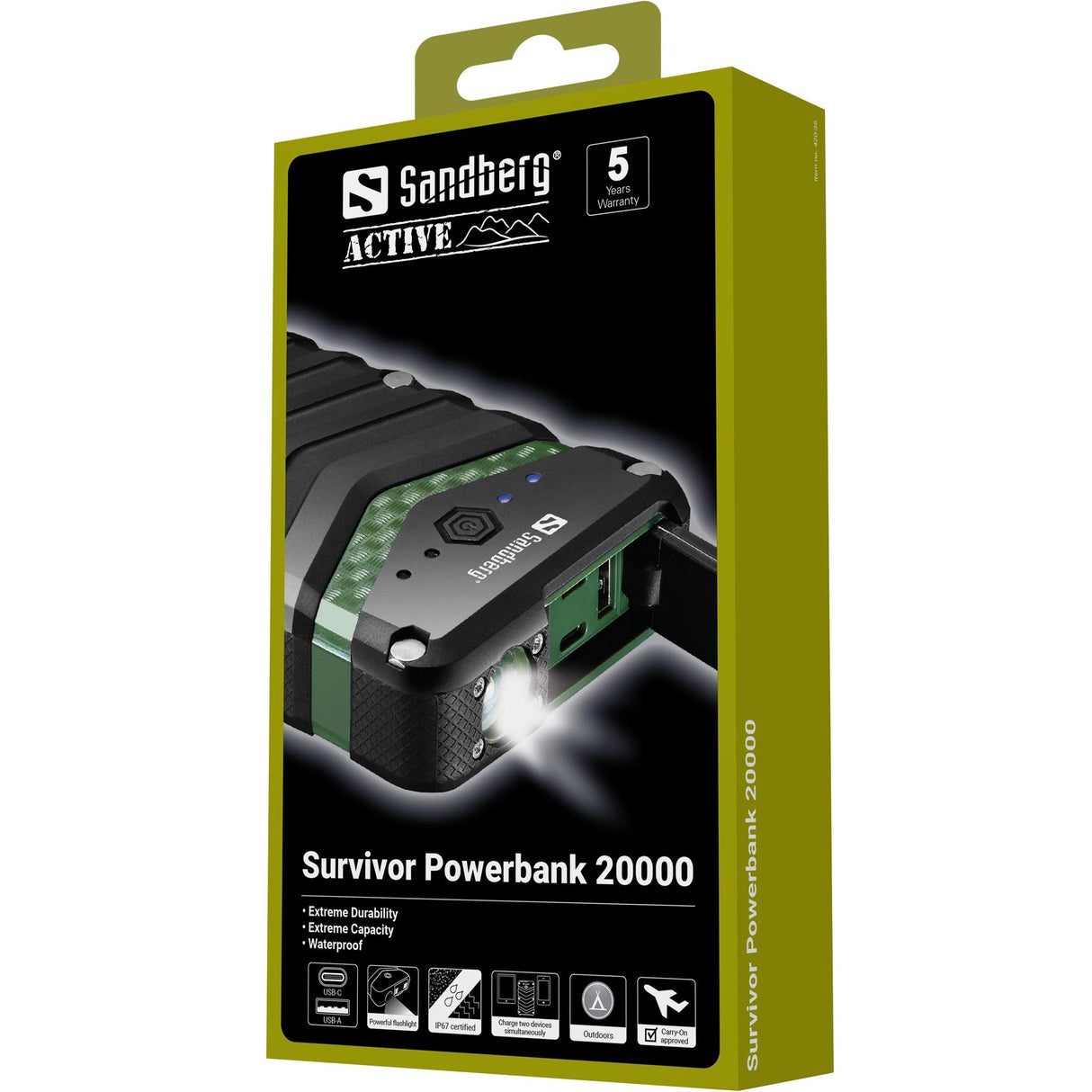 Sandberg Survivor Powerbank 20100, Negro, Verde, Universal, Ip67, Ión De Litio, 20100 Mah, Usb
