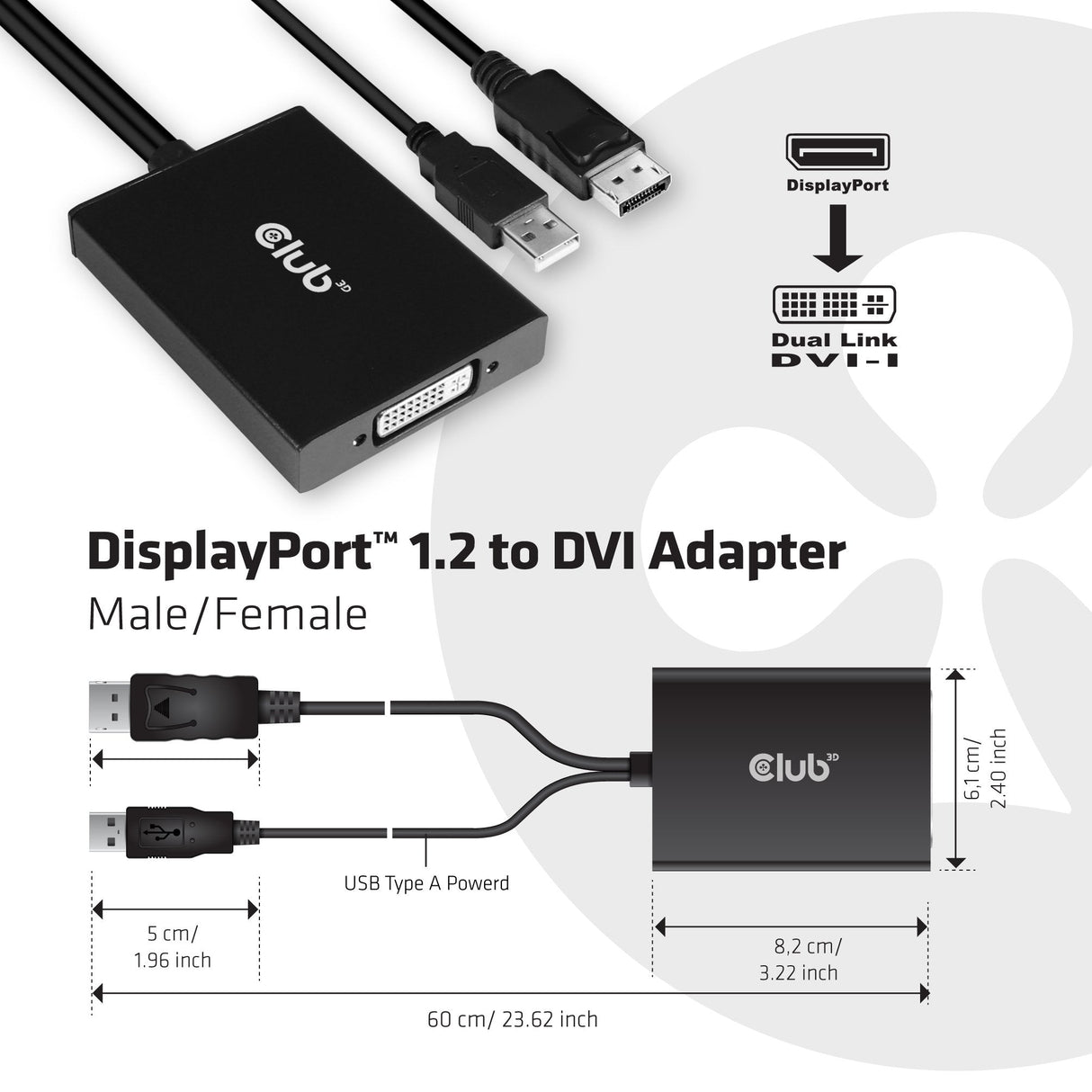 EAN 8719214471361 - CLUB3D cac-1010 Displayport/usb DVI-I Daul link Negro, Blanco imagen 3