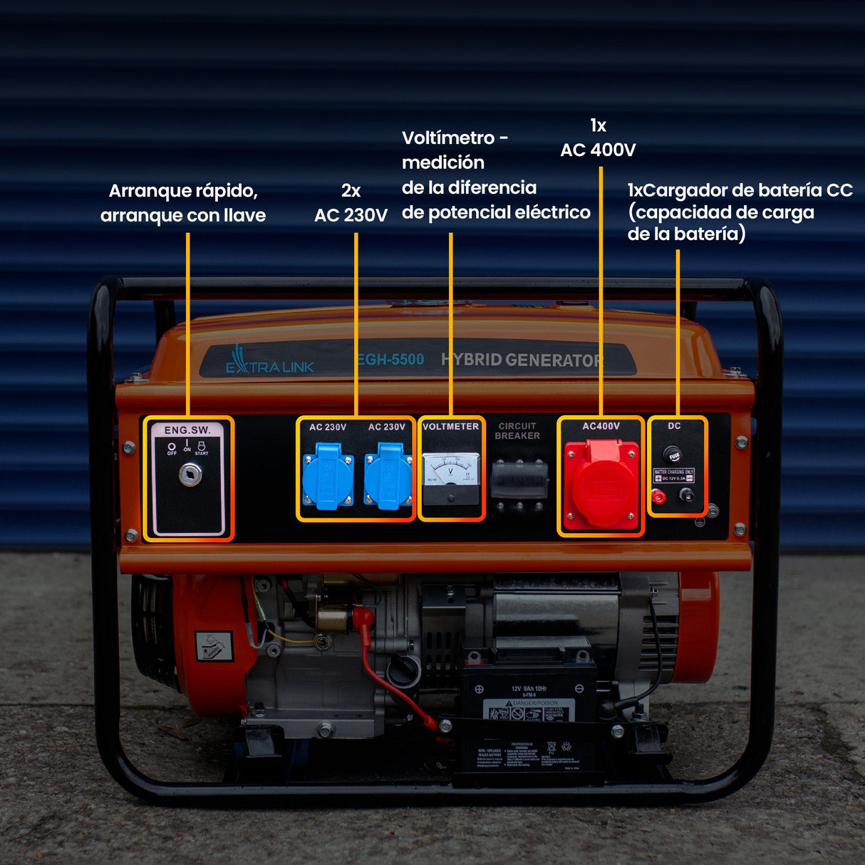 Extralink Ex.30370 Motor-Generador 5000 W 25 L Gasolina Negro, Naranja