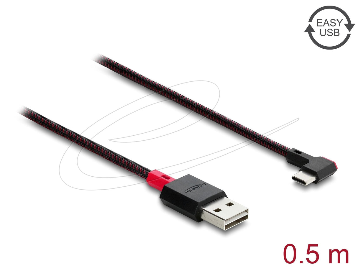 Delock Easy-Usb 2.0 Cable Typ-A Stecker Zu Usb Type-C Stecker Gewinkelt Links Rechts 0,5 M Schwarz