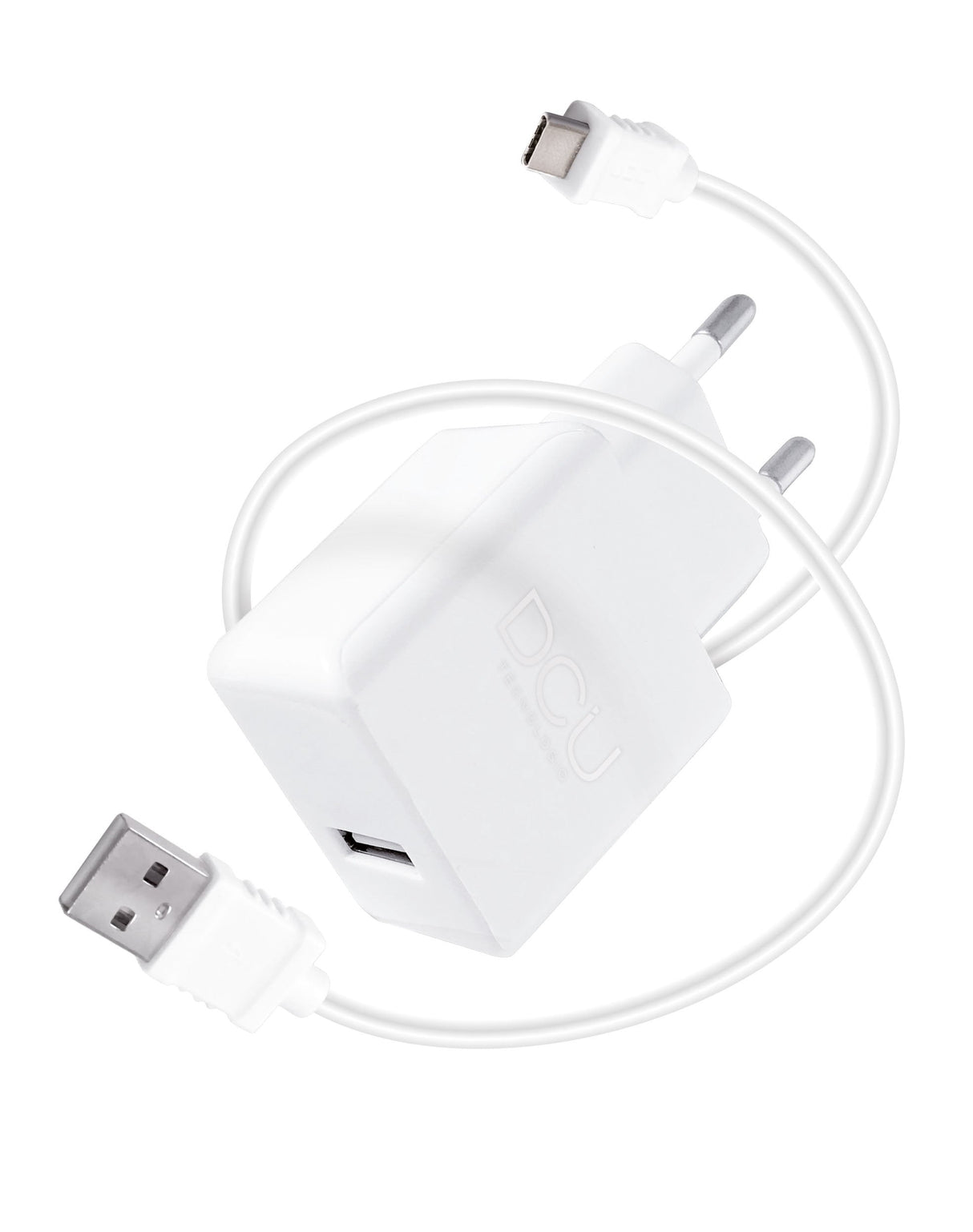 Dcu Cargador Blanco Pared 5v 2.4a + Cable Conector Usb A Tipo C 1m