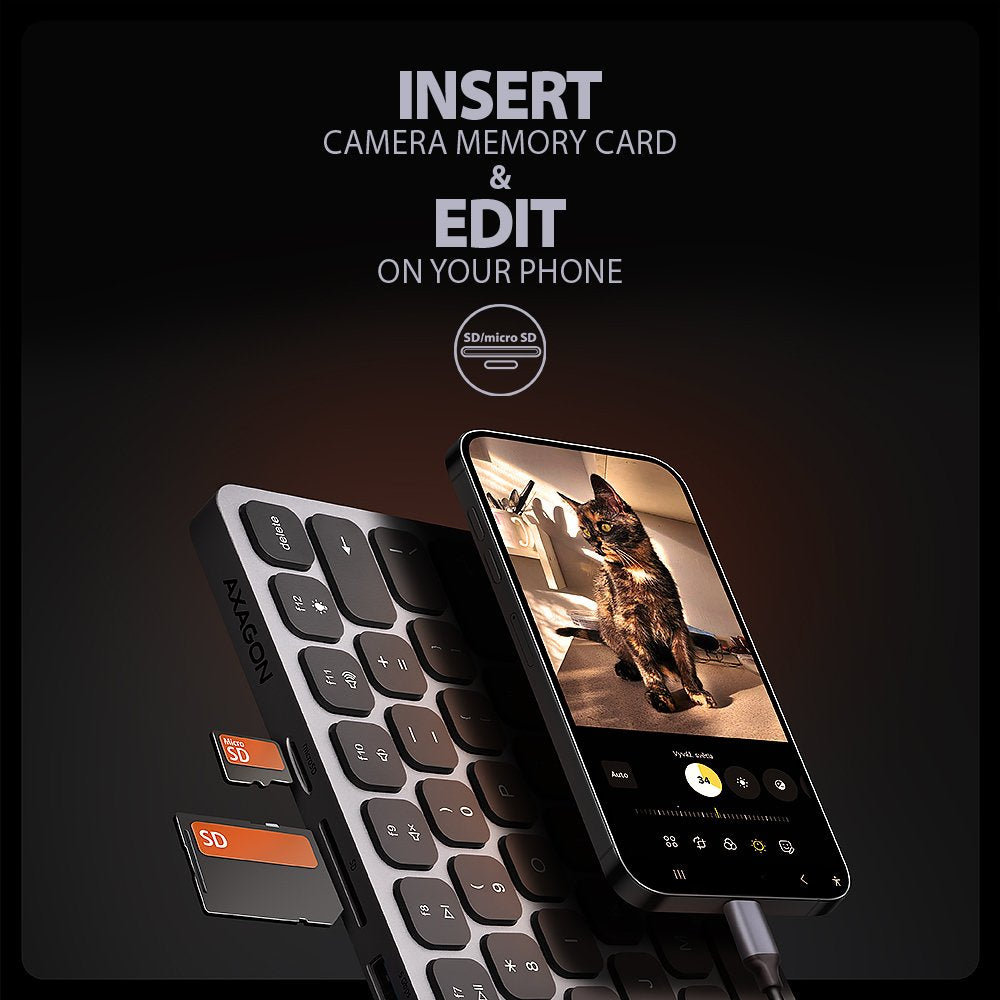 Teclado Ingles Axagon Hmc-Kb-Us Usb-C 5gbps Con Hub, Microsd/Sd, 3x Usb-A, Hdmi 4k/60hz, Pd 100w, Audio, Ee.Uu.