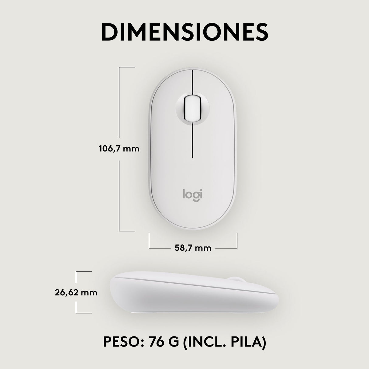 Ratón Logitech Pebble 2 M350s Wireless + Bluetooth Blanco 910-007013