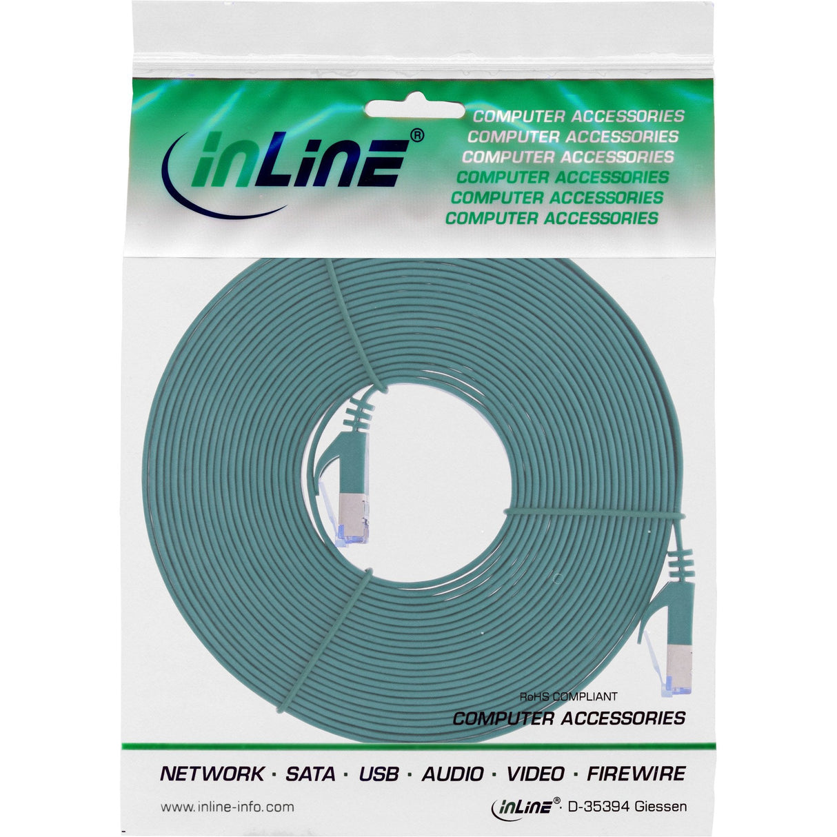 Cable De Red Plano Inline, U/Ftp, Cat.6a, Verde, 7 M