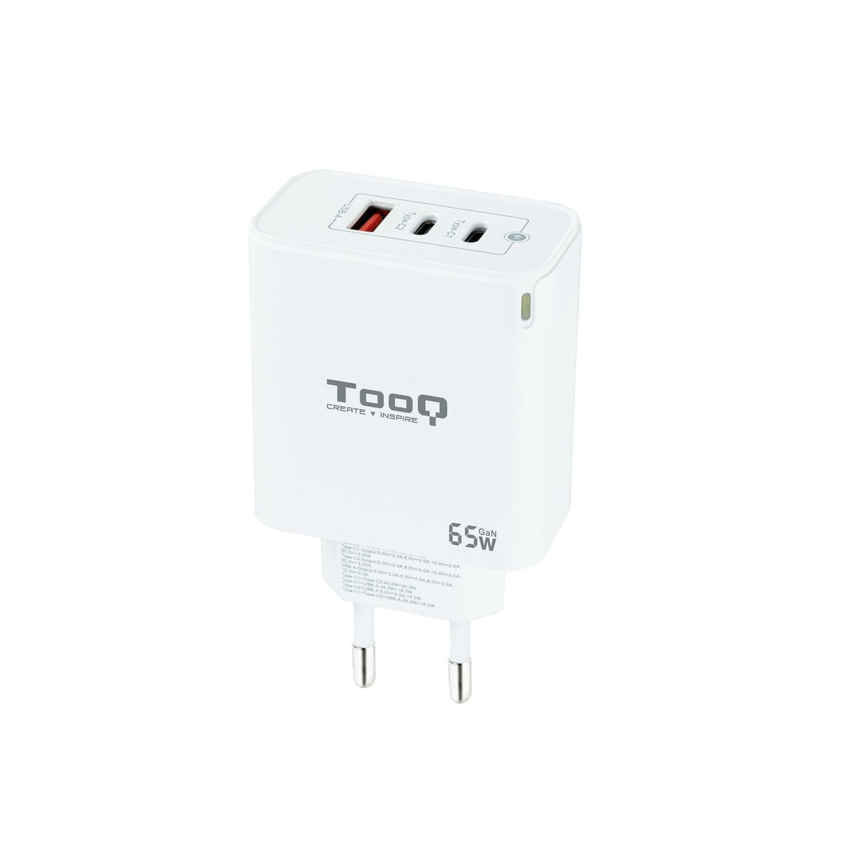 Tooq Cargador De Pared Gan 2 Usb-C/Pd + Usb-A/Qc 65w - Blanco