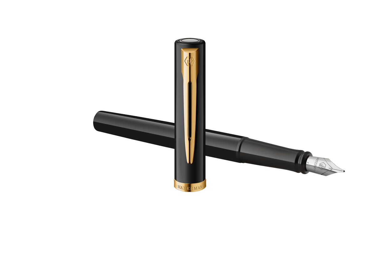 Waterman Pluma Estilográfica Impression Negro Lack Gt M Azul Caja De Regalo