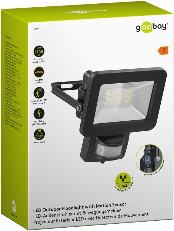 Proyector De Exterior Led, 20w Con Sensor De Movimiento 1700 Lm, Luz Blanca Neutra (4000 K), Sensor Pir Con Función On/Off