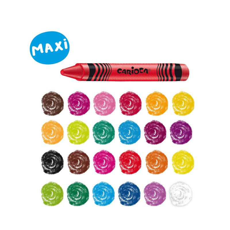 Carioca Maxi Pack De 24 Ceras - Colores Brillantes - Lavables - Cuerpo De Ø 12mm - Varios
