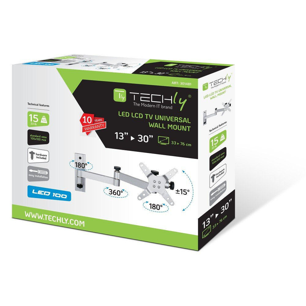 Techly Ica-Lcd 104 Soporte De Pared Para Pantalla Plana 76,2 Cm (30") Plata
