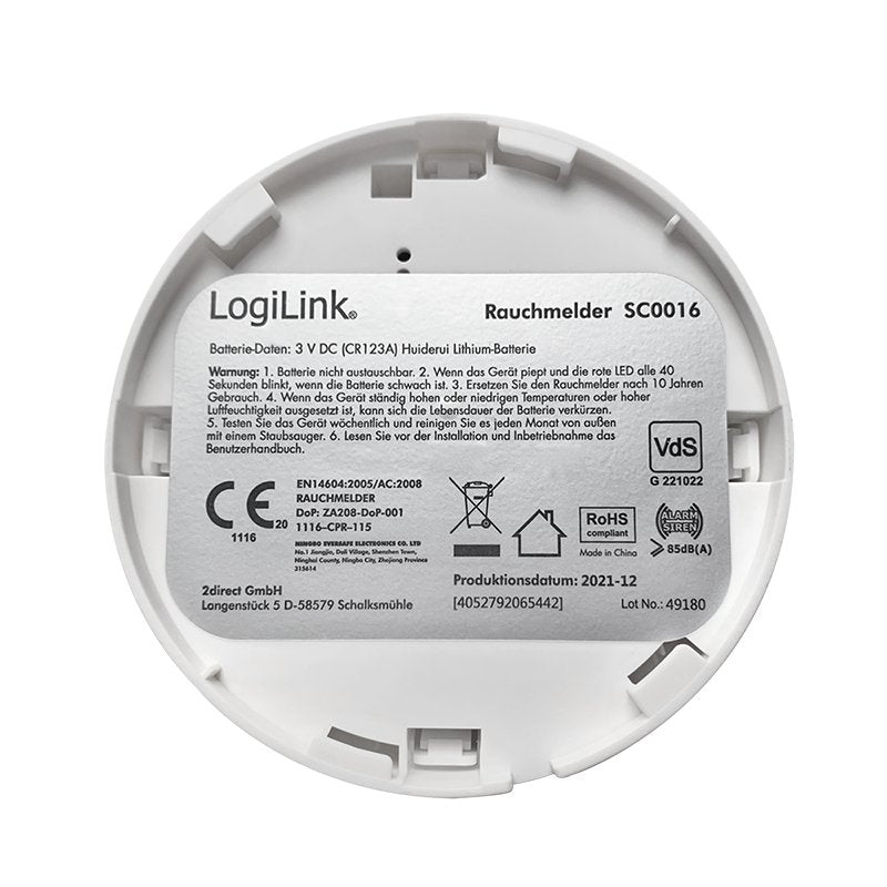 Logilink Sc0016 Detector De Humo Detector Fotoeléctrico De Reflexión Inalámbrico