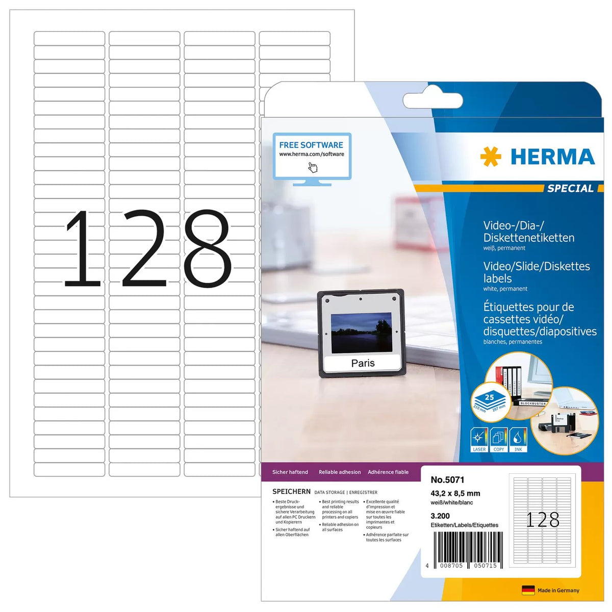 EAN 4008705050715 - HERMA 5071 etiqueta autoadhesiva Rectángulo redondeado Permanente Blanco 3200 pieza(s) imagen 1