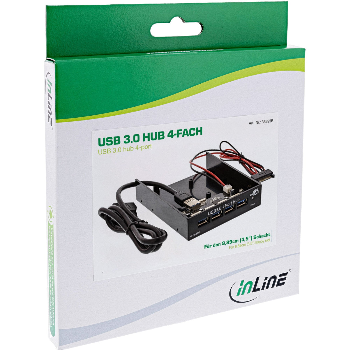 Panel Frontal Inline De 4 Puertos Usb 3.0 Para Ranura Para Disquete De 3,5" Negro