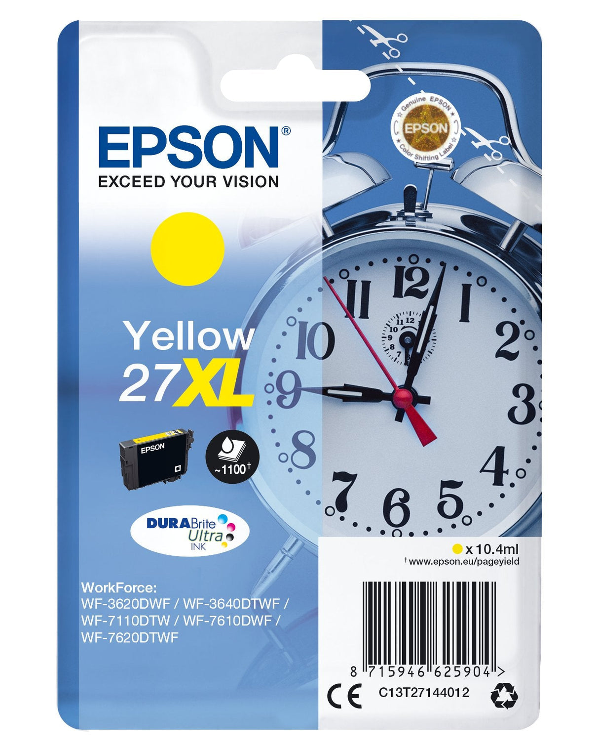 EAN 5057454494058 - Epson Alarm clock C13T27144012 cartucho de tinta 1 pieza(s) Original Alto rendimiento (XL) Amarillo imagen 1