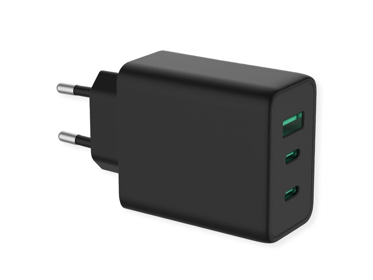 Value Usb Charger Mit Euro-Stecker, 3-Port (Typ-A, 2x Typ-C), 65w, Gan