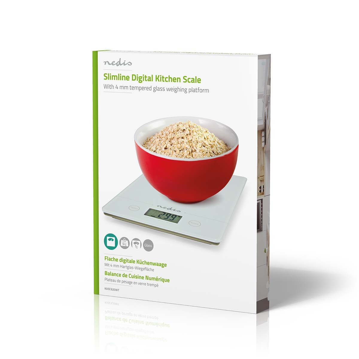 Nedis Bascula De Cocina Digital Cristal 3mm / Plastico Blanco