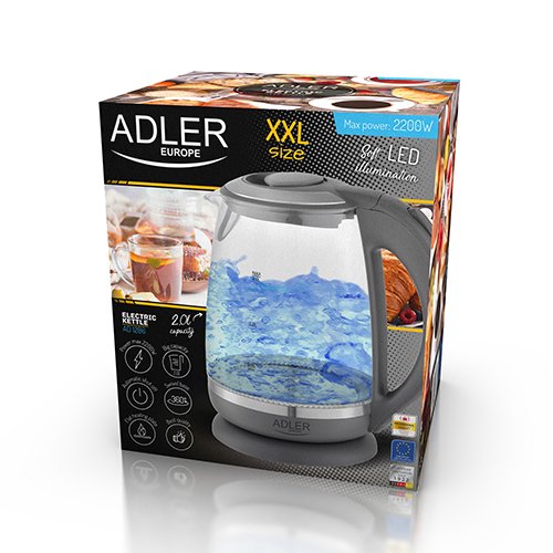 Hervidor De Agua Adler Ad 1286 2 L Gris, Transparente 2200 W