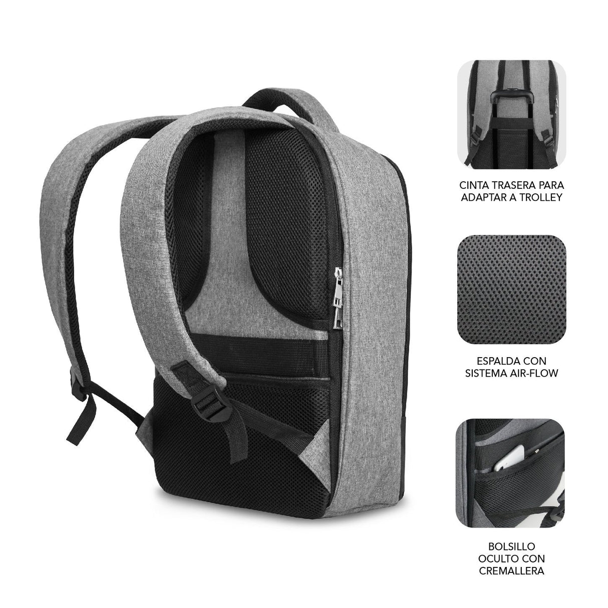 Mochila Secure V2 Ap Antirobo 16'' Gris Subblim Apertura Doble Cremallera/ Puerto Usb/ Asa De Mano Superior