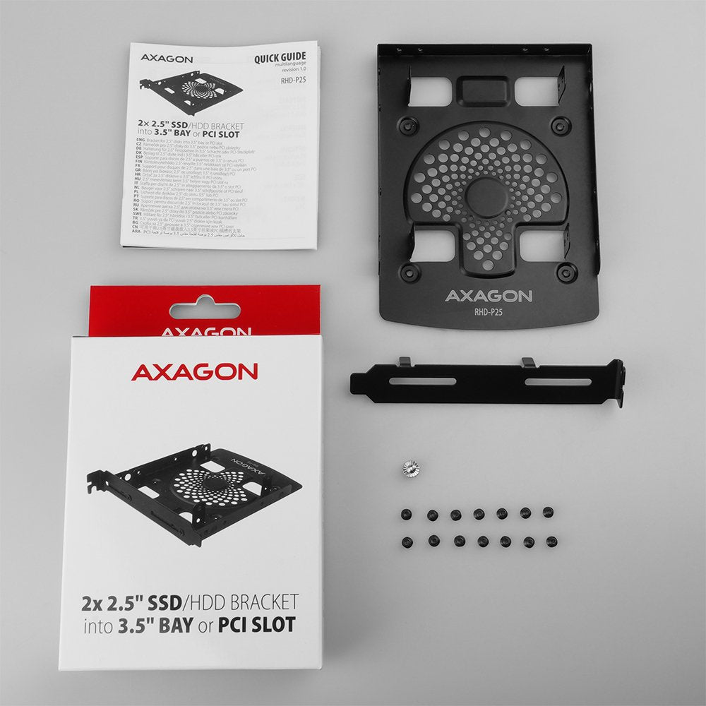 Axagon Rhd-P25, Marco De Aluminio Para 2x 2,5 "Hdd / Ssd Hasta 3,5" Posicion O Tapones Ciegos Pci