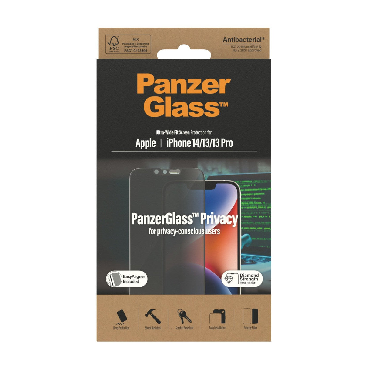 Apple Protector De Pantalla Panzerglass Ultra-Wide Fit Privacy Apple - Iphone 14, Apple - Iphone 13, Apple - Iphone 13 Pro
