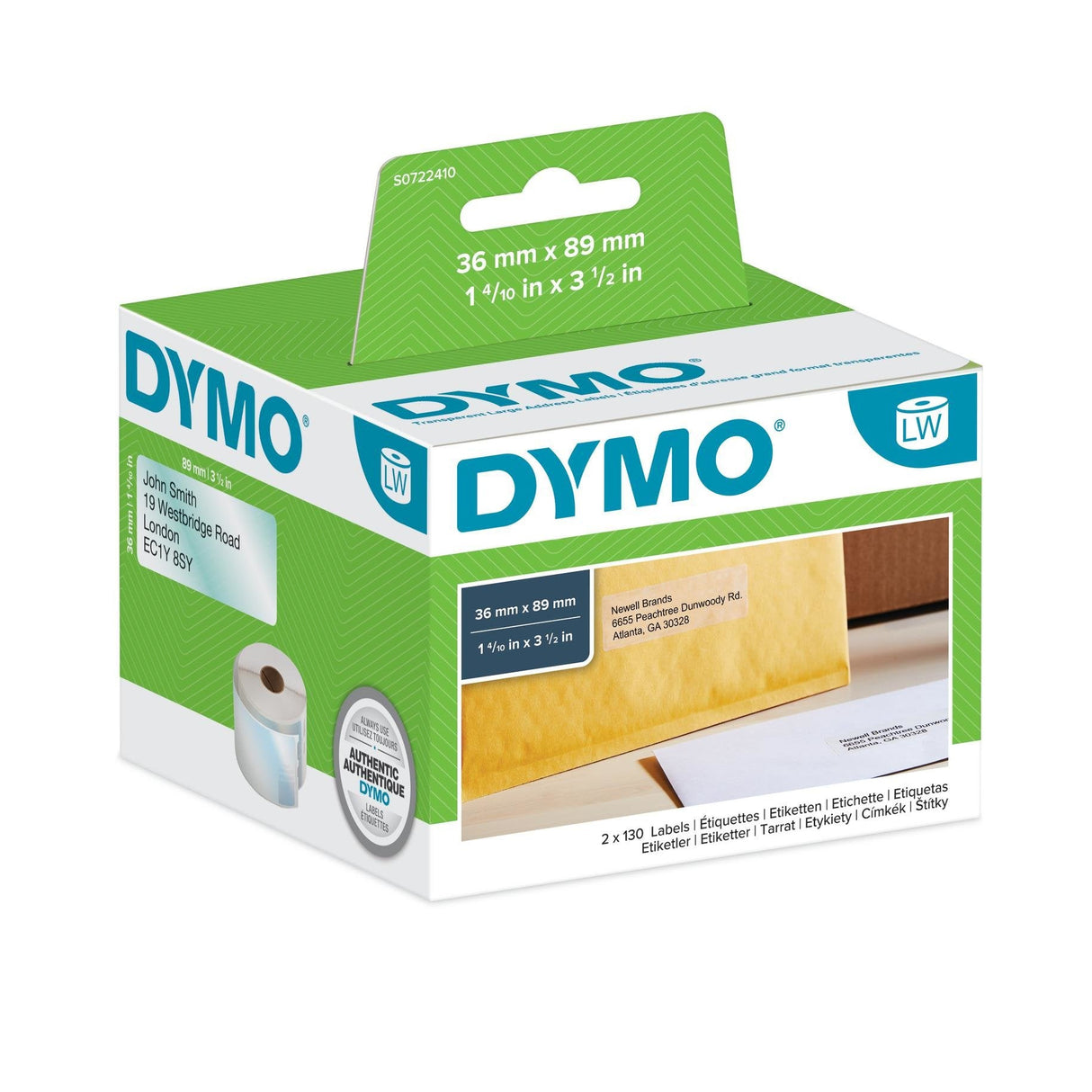 Dymo 2093093 12-Pack Lw Labels 99012, 36x89mm White, Paper, Permanent Adhesive