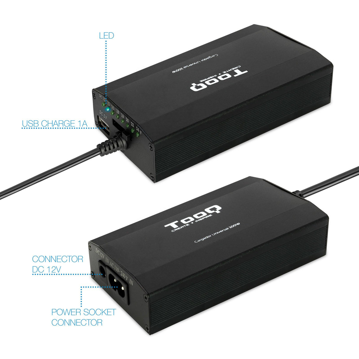 EAN 8433281006584 - TooQ TQLC-100BS01M adaptador e inversor de corriente Auto/Interior Negro imagen 3