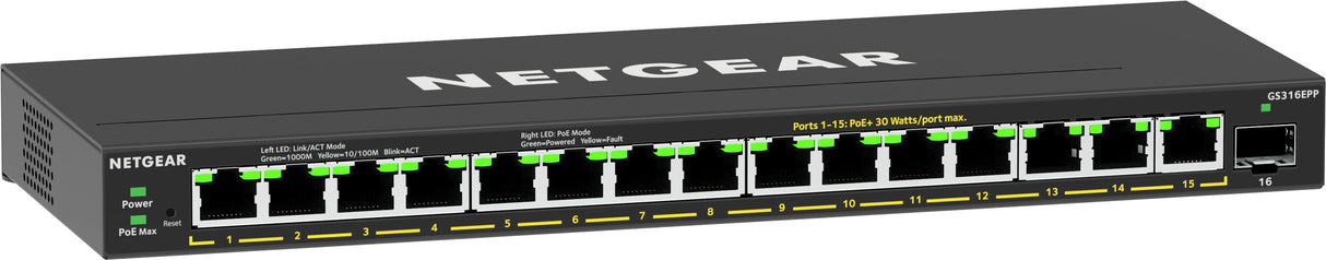 EAN 0606449154405 - NETGEAR 16-Port High-Power PoE+ Gigabit Ethernet Plus Switch (231W) with 1 SFP port (GS316EPP) Gestionado imagen 3