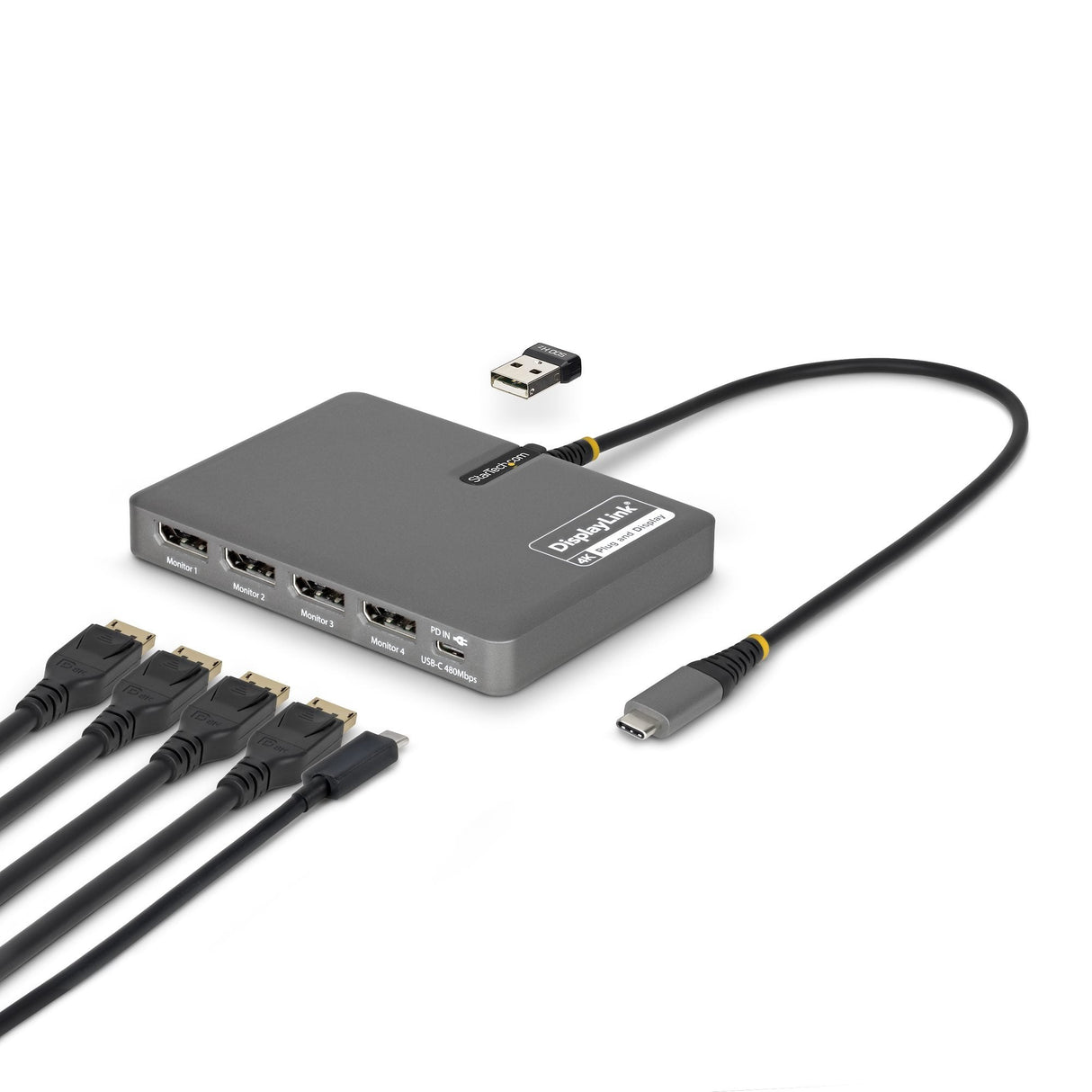 Startech Usb-C Zu 4-Monitor Workstation Adapter 4k 60hz Displayport 140w Pd Passthrough Usb Fur Tastatur Und Raton Taa