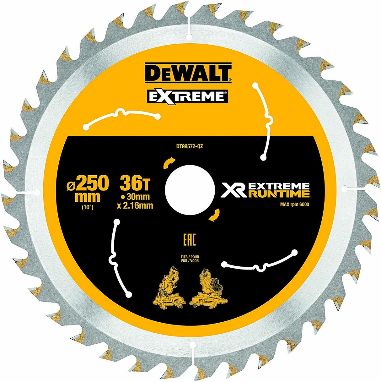 Hoja De Sierra Dewalt Dt99572-Qz Circular 25 Cm 1 Pieza(S) Madera, 25 Cm, 3 Cm, Punta De Carburo De Tungsteno (Tct), 1,6 Mm, 6000 Rpm