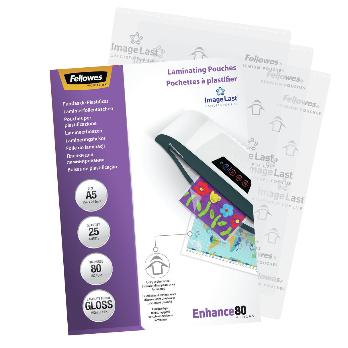 Fellowes Pack De 25 Fundas Para Plastificar Brillo A5 - 80 Micras - Alta Calidad - Transparente