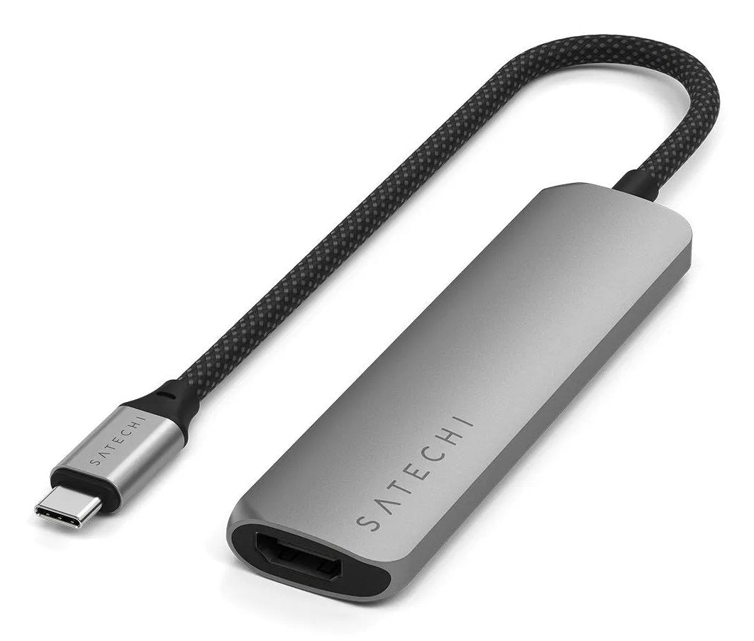 Satechi 4-W-1 Usb-C Slim Multiport 4k Usb-C (Usb-C, 4k Hdmi, 2x Usb-A) (Gris)