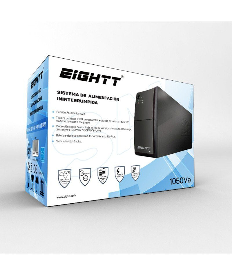 Eightt - Sai Inline 1050va/630w - Bateria 2x12v/7ah - 3x Toma Schuko