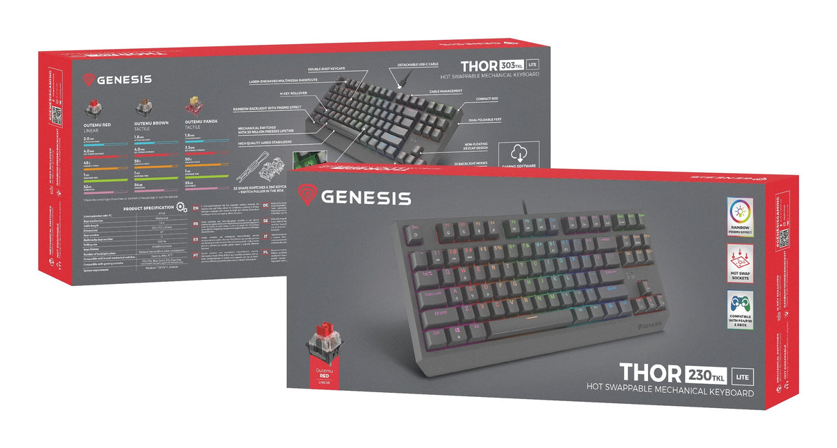 Genesis Thor 230 Tkl Mechanical Gaming Keyboard, Outemu Rojo Switch, Us Layout, Wired, Black