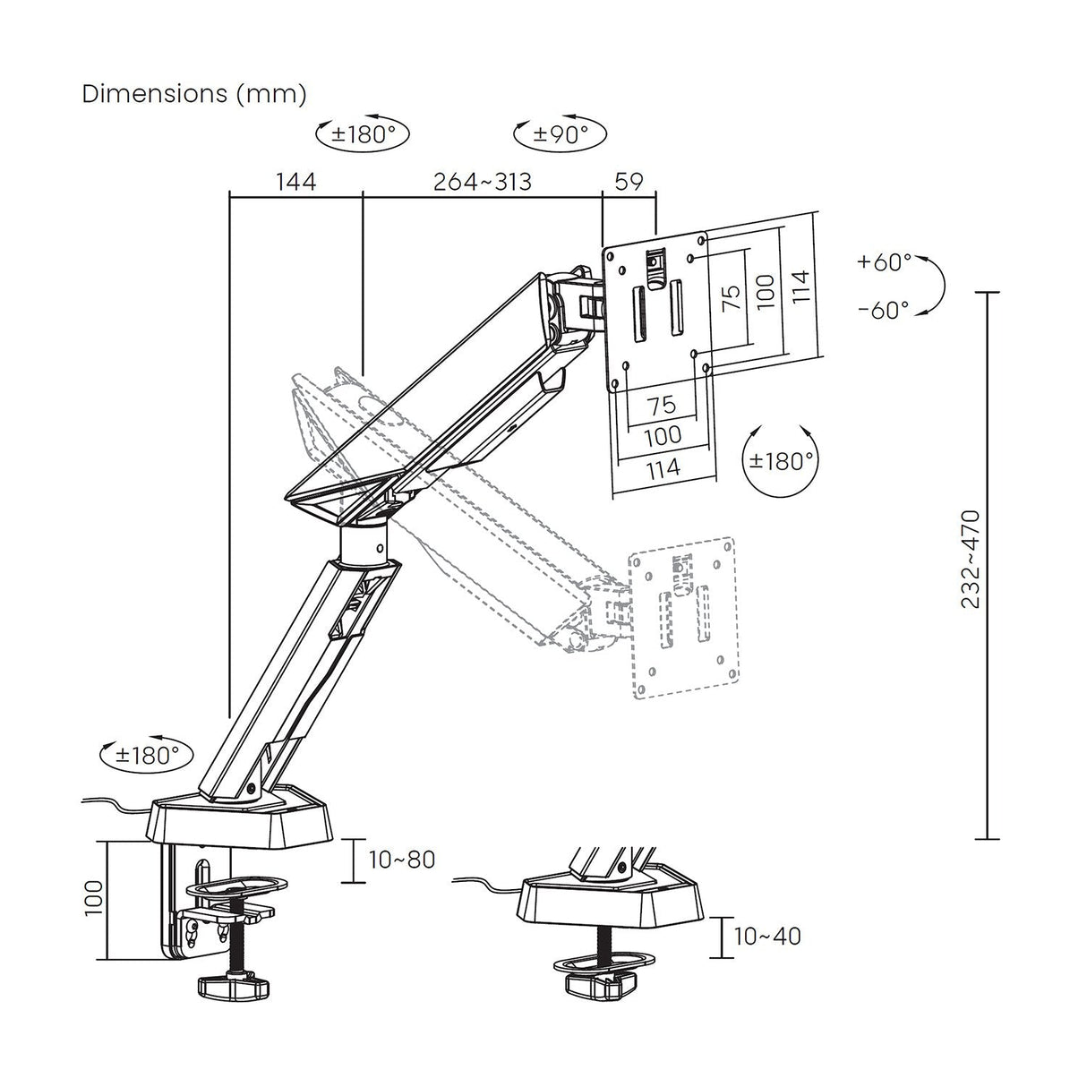 Aisens Soporte De Mesa Rgb Gaming Contrapeso Giratorio E Inclinable Para Monitor/Tv 16kg (3 Pivotes, 1 Brazo) De 17-49, Negro-Gris