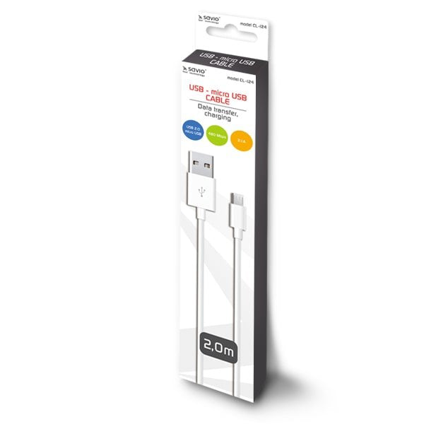 EAN 5901986044574 - Savio CL-124 cable USB USB 2.0 2 m USB A Micro-USB B Blanco imagen 2